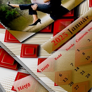 2026-os A4-es falinaptár piros-arany négyzetes  - otthon & életmód - dekoráció - fali és függő dekoráció - falinaptár & öröknaptár - Meska.hu