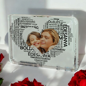 Anyák napi Fotókristály (Szív fekete betűből ÉDESANYA), Otthon & Életmód, Dekoráció, Kép & Falikép, Üvegkép, Fotó, grafika, rajz, illusztráció, MESKA