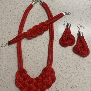Piros zsinórékszer szett, Ékszer, Ékszerszett, Csomózás, Ékszerkészítés, MESKA