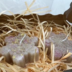 Bézs hópehely gyertya szett Téli elegancia aranyfényben - otthon & életmód - gyertya, illat, aroma - gyertya - Meska.hu