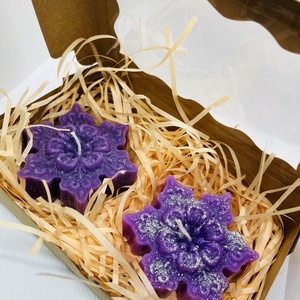 Lila hópehely gyertyaszett  A tél varázsa ezüst fényben - otthon & életmód - gyertya, illat, aroma - gyertya - Meska.hu