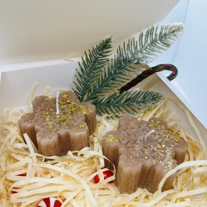 Bézs hópehely gyertya szett Téli elegancia aranyfényben_2, Otthon & Életmód, Gyertya, illat, aroma, Gyertya, Gyertya-, mécseskészítés, MESKA