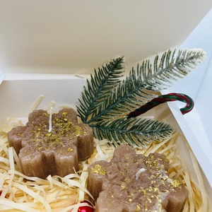 Bézs hópehely gyertya szett Téli elegancia aranyfényben_2 - otthon & életmód - gyertya, illat, aroma - gyertya - Meska.hu