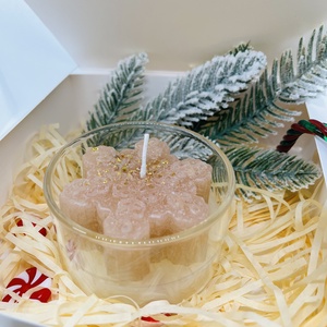 Ünnepi hópehely gyertya üvegpohárban, Otthon & Életmód, Gyertya, illat, aroma, Gyertya, Gyertya-, mécseskészítés, MESKA