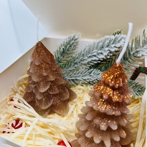 Kézzel öntött karácsonyfa gyertya szett  Csillámos, ünnepi hangulatban, Otthon & Életmód, Gyertya, illat, aroma, Gyertya, Gyertya-, mécseskészítés, MESKA