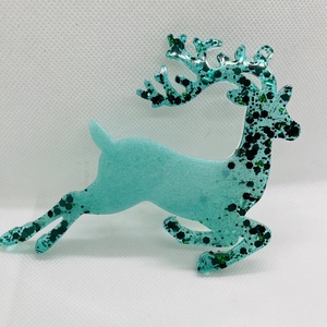 Epoxy rénszarvas dísz szett  Zöld csillogás - karácsony - karácsonyi lakásdekoráció - karácsonyfadíszek - Meska.hu