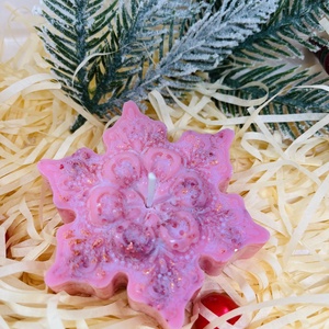 Rózsaszín hópehely gyertya  - otthon & életmód - gyertya, illat, aroma - gyertya - Meska.hu