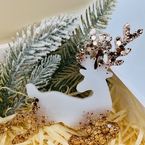 Epoxy Rénszarvas  Arany Csillogásban - karácsony - karácsonyi lakásdekoráció - karácsonyfadíszek - Meska.hu