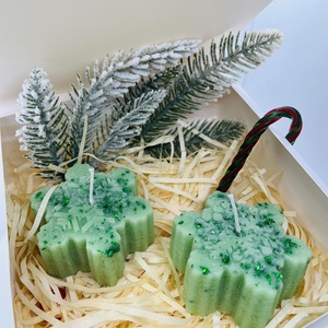 Zöld Hópehely Gyertyaszett , Karácsony, Karácsonyi lakásdekoráció, Karácsonyi illatgyertya, mécses, Gyertya-, mécseskészítés, MESKA