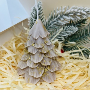 Bézs Fenyőfa Gyertya, Karácsony, Karácsonyi lakásdekoráció, Karácsonyi illatgyertya, mécses, Gyertya-, mécseskészítés, MESKA