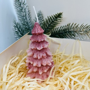 Rózsaszín Csillámos Fenyőfa Gyertyaszett - karácsony - karácsonyi lakásdekoráció - karácsonyi illatgyertya, mécses - Meska.hu
