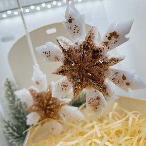 Arany Csillámos Epoxy Hópehely Dísz, Karácsony, Karácsonyi lakásdekoráció, Karácsonyfadíszek, , MESKA