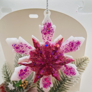 Pink Csillámos Epoxy Hópehely Dísz, Karácsony, Karácsonyi lakásdekoráció, Karácsonyfadíszek, , MESKA