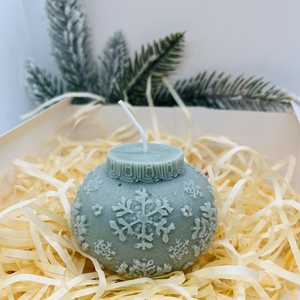 Hópelyhes Gömb Gyertya - Zöld - karácsony - karácsonyi lakásdekoráció - karácsonyi illatgyertya, mécses - Meska.hu