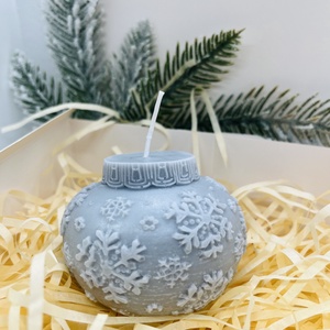 Hópelyhes Gömb Gyertya - Szürke, Karácsony, Karácsonyi lakásdekoráció, Karácsonyi illatgyertya, mécses, Gyertya-, mécseskészítés, MESKA