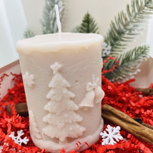 Karácsonyi Mintás Henger Gyertya - Beige, Karácsony, Karácsonyi lakásdekoráció, Karácsonyi illatgyertya, mécses, Gyertya-, mécseskészítés, MESKA