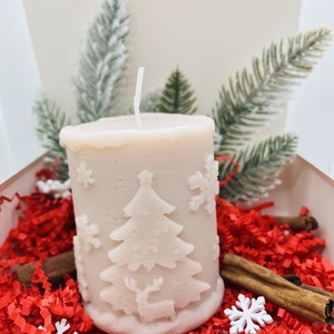 Karácsonyi Mintás Henger Gyertya - Beige - karácsony - karácsonyi lakásdekoráció - karácsonyi illatgyertya, mécses - Meska.hu