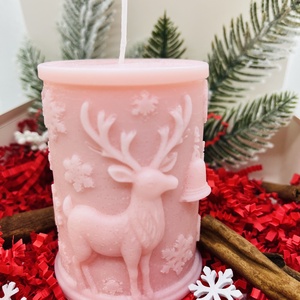 Karácsonyi Mintás Henger Gyertya - Rózsaszín - Meska.hu