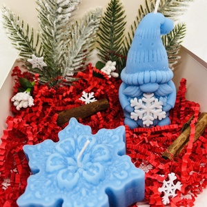 Kék Manó és Hópehely Gyertya Szett, Karácsony, Karácsonyi lakásdekoráció, Karácsonyi illatgyertya, mécses, Gyertya-, mécseskészítés, MESKA