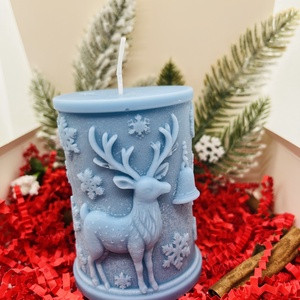 Karácsonyi Mintás Henger Gyertya - Kék, Karácsony, Karácsonyi lakásdekoráció, Karácsonyi illatgyertya, mécses, Gyertya-, mécseskészítés, MESKA