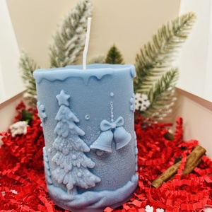 Karácsonyi Mintás Gyertya - Kék - karácsony - karácsonyi lakásdekoráció - karácsonyi illatgyertya, mécses - Meska.hu