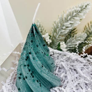 Csillámos Türkiz Téli Gyertyaszett - karácsony - karácsonyi lakásdekoráció - karácsonyi illatgyertya, mécses - Meska.hu