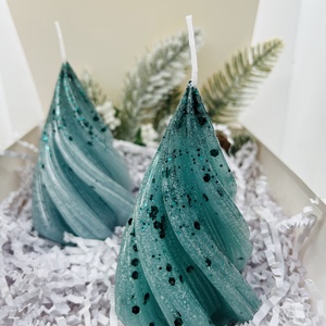 Csillámos Türkiz Téli Gyertyaszett - karácsony - karácsonyi lakásdekoráció - karácsonyi illatgyertya, mécses - Meska.hu