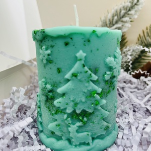 Fenyőfás Rénszarvasos Gyertya- Zöld, Karácsony, Karácsonyi lakásdekoráció, Karácsonyi illatgyertya, mécses, Gyertya-, mécseskészítés, MESKA