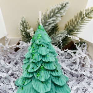 Zöld Fenyőfa Gyertya, Karácsony, Karácsonyi lakásdekoráció, Karácsonyi illatgyertya, mécses, Gyertya-, mécseskészítés, MESKA