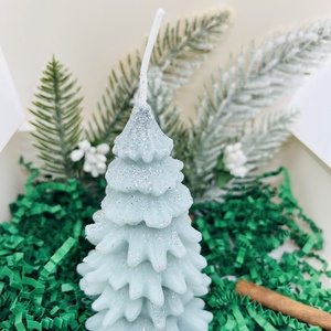 Zöld Ezüst Csillámos Fenyőfa Gyertya Szett  - karácsony - karácsonyi lakásdekoráció - karácsonyi illatgyertya, mécses - Meska.hu