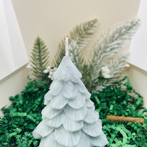 Zöld Ezüst Csillámos Fenyőfa Gyertya Szett  - karácsony - karácsonyi lakásdekoráció - karácsonyi illatgyertya, mécses - Meska.hu