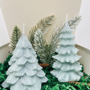Zöld Ezüst Csillámos Fenyőfa Gyertya Szett , Karácsony, Karácsonyi lakásdekoráció, Karácsonyi illatgyertya, mécses, Gyertya-, mécseskészítés, MESKA