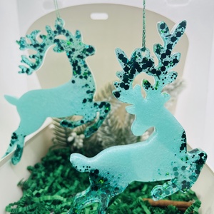 Epoxy rénszarvas dísz szett � Zöld csillogás, Karácsony, Karácsonyi lakásdekoráció, Karácsonyfadíszek, , MESKA