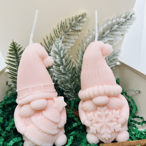 Púder rózsaszín Manó Gyertya Szett, Karácsony, Karácsonyi lakásdekoráció, Karácsonyi illatgyertya, mécses, Gyertya-, mécseskészítés, MESKA