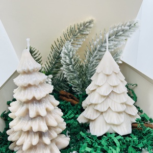 Bézs Csillámos Fenyőfa Gyertya Szett  - Meska.hu