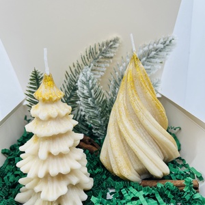 Bézs Arany Csillámos Fenyőfa Gyertya Szett , Karácsony, Karácsonyi lakásdekoráció, Karácsonyi illatgyertya, mécses, Gyertya-, mécseskészítés, MESKA