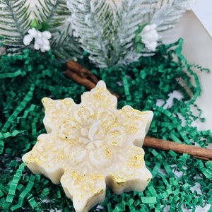 Bézs Arany Csillámos Fenyőfa és hópehely Gyertya Szett  - karácsony - karácsonyi lakásdekoráció - karácsonyi illatgyertya, mécses - Meska.hu