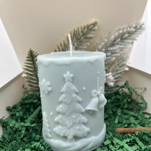 Rénszarvasos tömb gyertya- zöld  - karácsony - karácsonyi lakásdekoráció - karácsonyi illatgyertya, mécses - Meska.hu