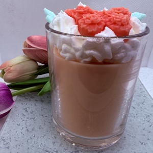 Pillangós üveges d�szgyertya, virággal és kis levelekkel - otthon & életmód - gyertya, illat, aroma - gyertya - Meska.hu