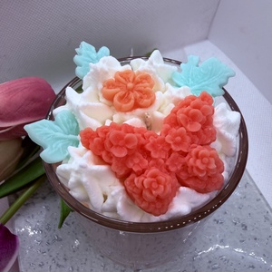 Pillangós üveges d�szgyertya, virággal és kis levelekkel, Otthon & Életmód, Gyertya, illat, aroma, Gyertya, Gyertya-, mécseskészítés, MESKA