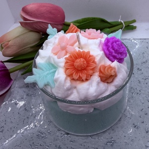 Apró virágos üveges d�szgyertya - menta zöld alappal, Otthon & Életmód, Gyertya, illat, aroma, Gyertya, Gyertya-, mécseskészítés, MESKA