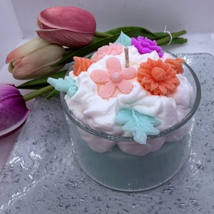 Apró virágos üveges d�szgyertya - menta zöld alappal - otthon & életmód - gyertya, illat, aroma - gyertya - Meska.hu