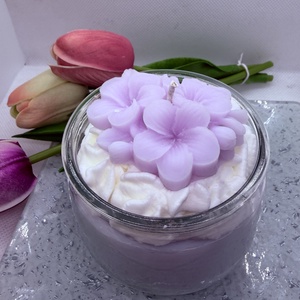 Habos virágos szójagyertya � romantikus, kézműves díszgyertya ajándékba, Otthon & Életmód, Gyertya, illat, aroma, Gyertya, Gyertya-, mécseskészítés, MESKA