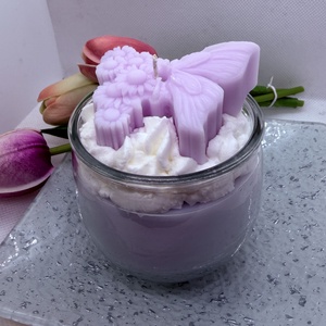 Habos virágos szójagyertya � romantikus, kézműves díszgyertya ajándékba, Otthon & Életmód, Gyertya, illat, aroma, Gyertya, Gyertya-, mécseskészítés, MESKA