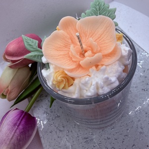 Habos orchidea virágos szójagyertya � barackvirág árnyalatú, kézműves üveges gyertya - otthon & életmód - gyertya, illat, aroma - gyertya - Meska.hu