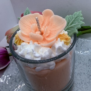 Habos orchidea virágos szójagyertya � barackvirág árnyalatú, kézműves üveges gyertya - otthon & életmód - gyertya, illat, aroma - gyertya - Meska.hu