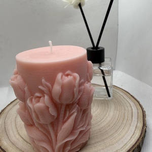 Kézműves tulipánmintás díszgyertya � púderrózsaszín romantika - otthon & életmód - gyertya, illat, aroma - gyertya - Meska.hu