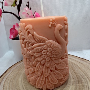 Kézműves pávás díszgyertya, Otthon & Életmód, Gyertya, illat, aroma, Gyertya, Gyertya-, mécseskészítés, MESKA