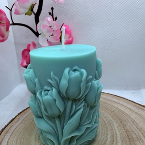 Kézműves tulipánmintás díszgyertya � zöld  színben, Otthon & Életmód, Gyertya, illat, aroma, Gyertya, Gyertya-, mécseskészítés, MESKA