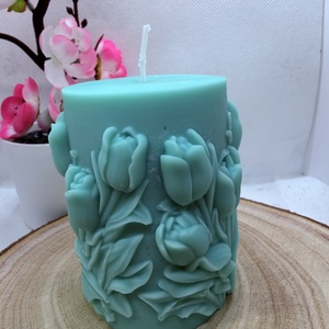 Kézműves tulipánmintás díszgyertya � zöld  színben - otthon & életmód - gyertya, illat, aroma - gyertya - Meska.hu